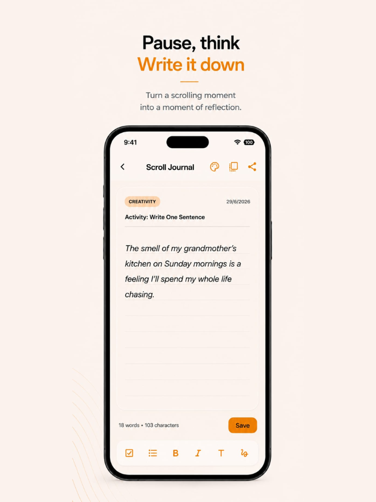 Scroll journal entry screen mockup