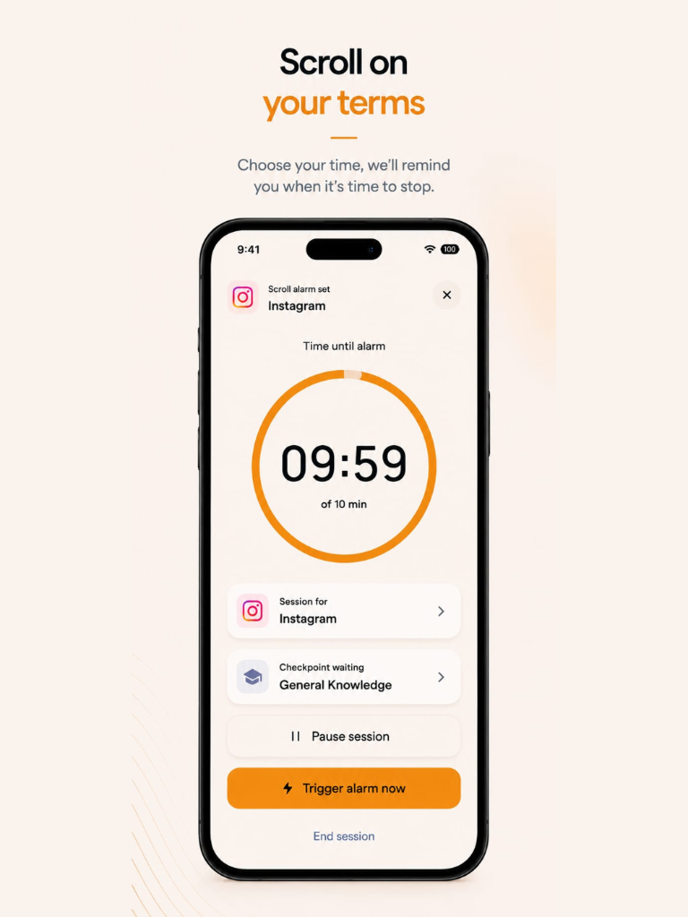 Scroll on your terms timer screen mockup